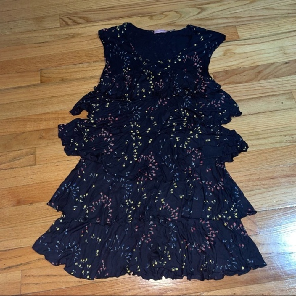 Juicy Couture Black Tiered Ruffle Dress with Pink & Yellow Floral Accents